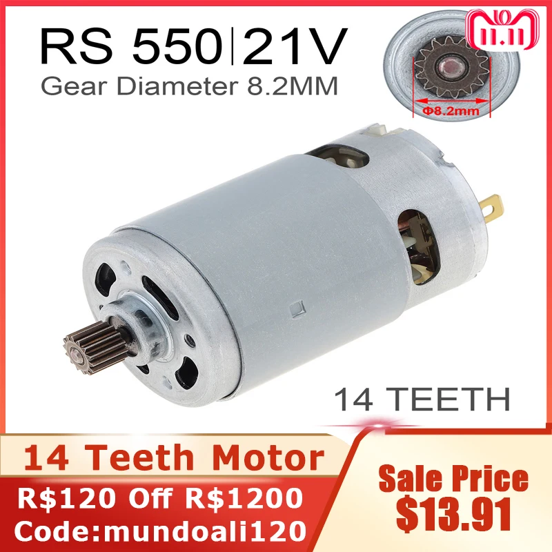 

RS550 DC Motor 21V 29800RPM 8.2MM Gear 14 Teeth DC Motor for Mini Saw Reciprocating Saw Rechargeable Hand Saw