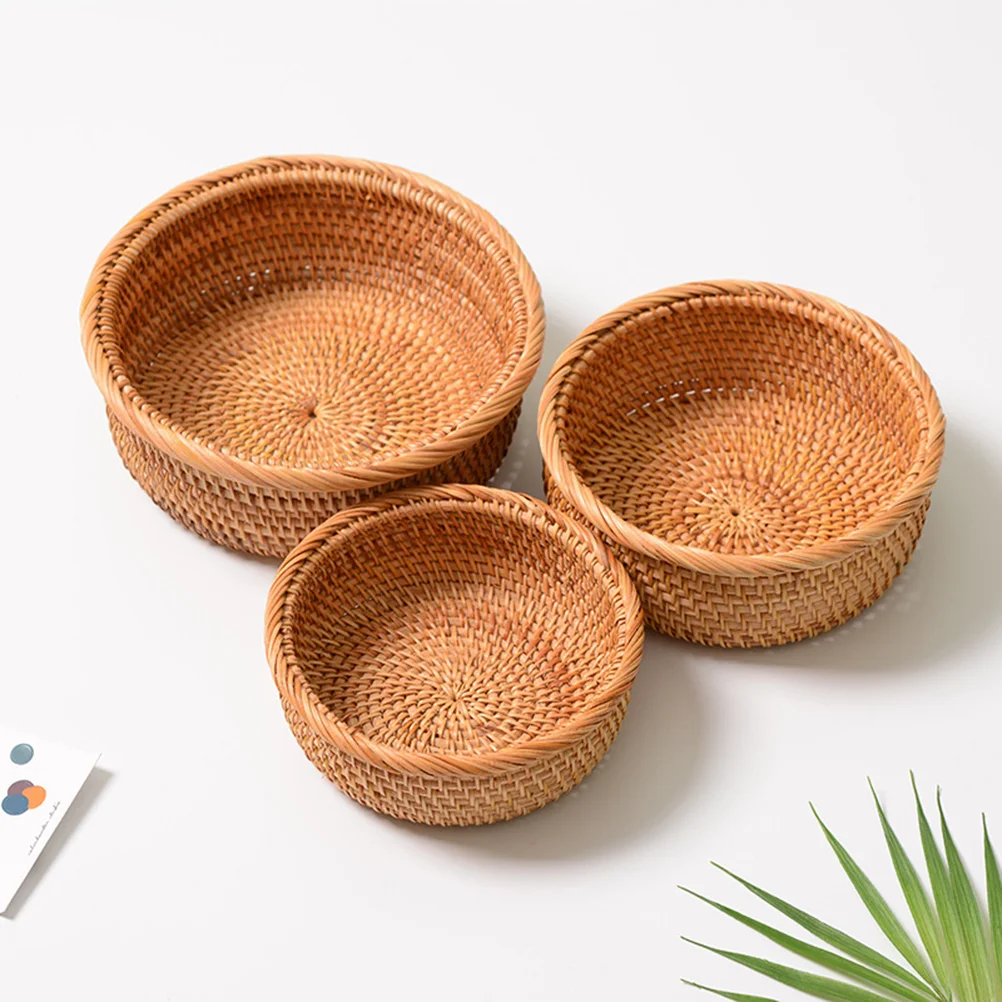 

1 Set of 3pcs Vintage Rattan Basket Household Fruit Vegetable Storage Basket