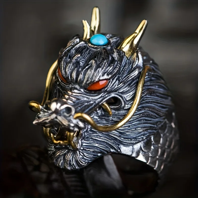Новое изысканное и модное ретро-кольцо золотого цвета в форме дракона черного с