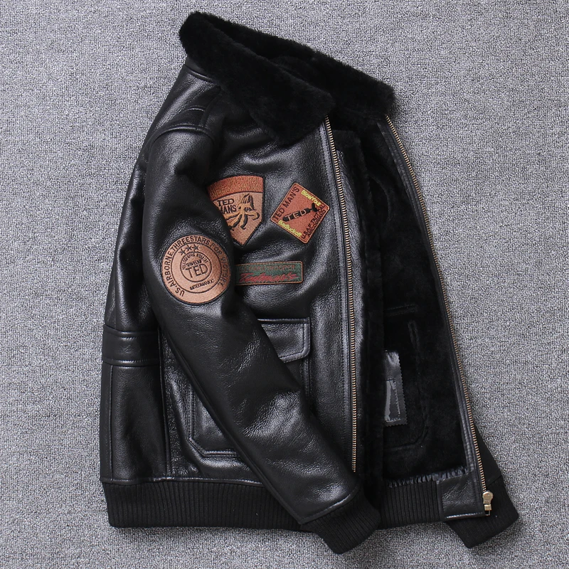 Зимние утолщенные кожаные куртки из натурального овечьего меха мужская летная