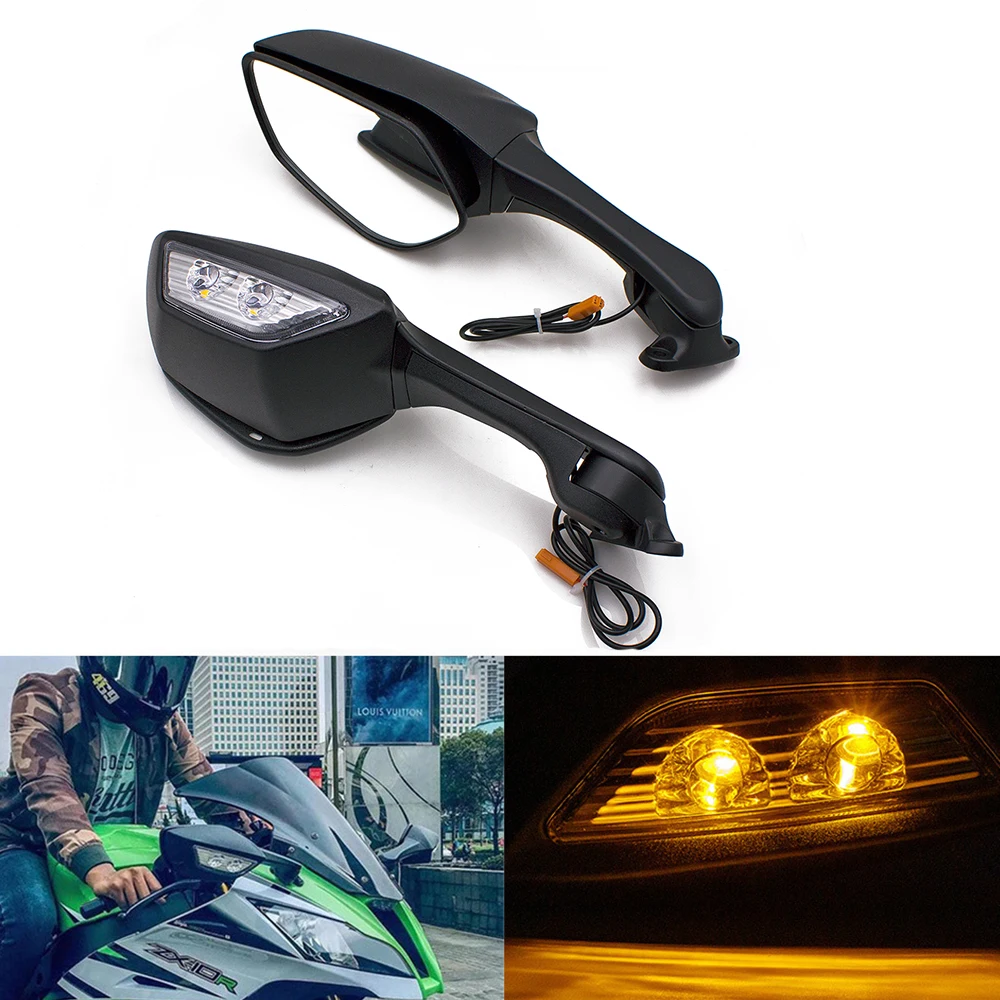 Motorcycle Rearview Mirror with Turn Light Housing Foldable for Kawasaki Daniel ZX-10R 2011-2015 for Yamaha R6 17-22 /R1 15-22 enlarge