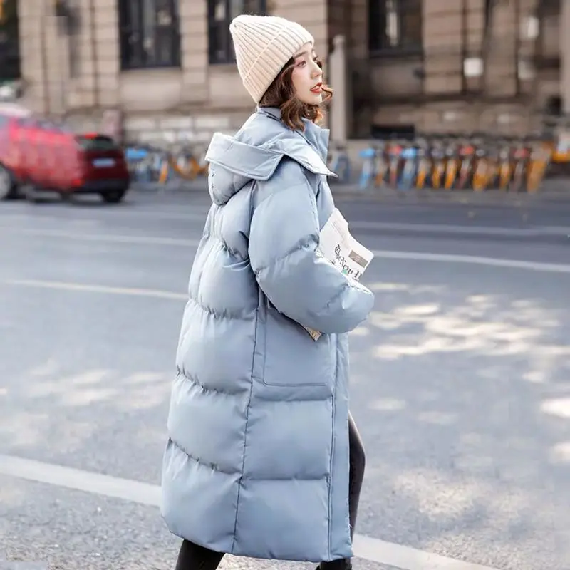 Winter Women Mid-long Parkas Jackets Casual Pockets Thick Warm Hooded Buttons Coat Female Winter Outwear Windproof Parkas S61
