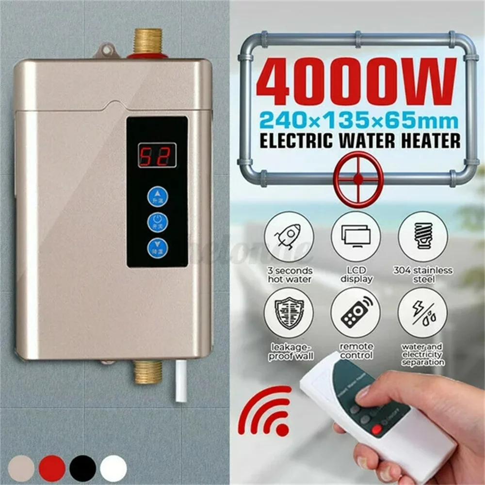 

Electric Water Heater Without Water Tank 110v Remote Control Electric Water Heater Ipx4 Waterproof 3000W Lcd Temperature Display