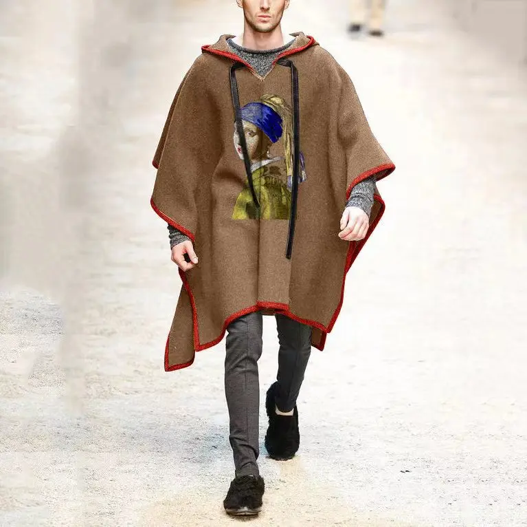 

Fashion Men Cloak Coats Hooded Print Cape 2022 Streetwear Poncho V Neck Loose Coat Irregular Men Clothing Trend Long Trench