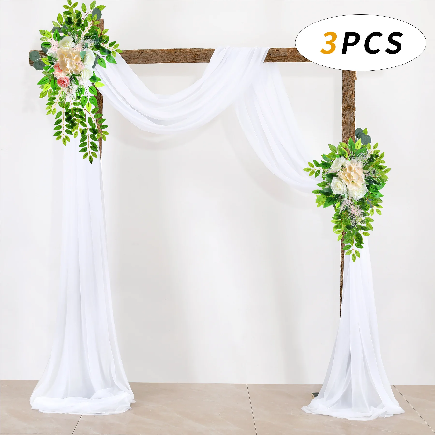 

3Pcs Set Drapery Curtain with Artificial Flowers Wedding Background Decoration Outdoor Wedding Arch Background Cloth Party Veil