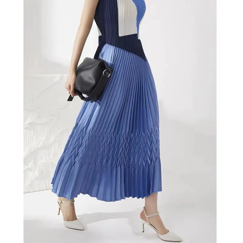

2022 Summer New Solid Color Pleated High Waist Loose Mid-length A-line Skirt Fashion Temperament Women LH091