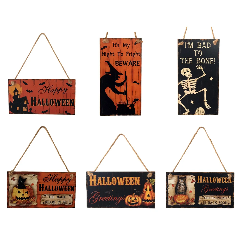 

6pcs Wood Door Sign Party Hanging Plaque Home Decoration Accessories