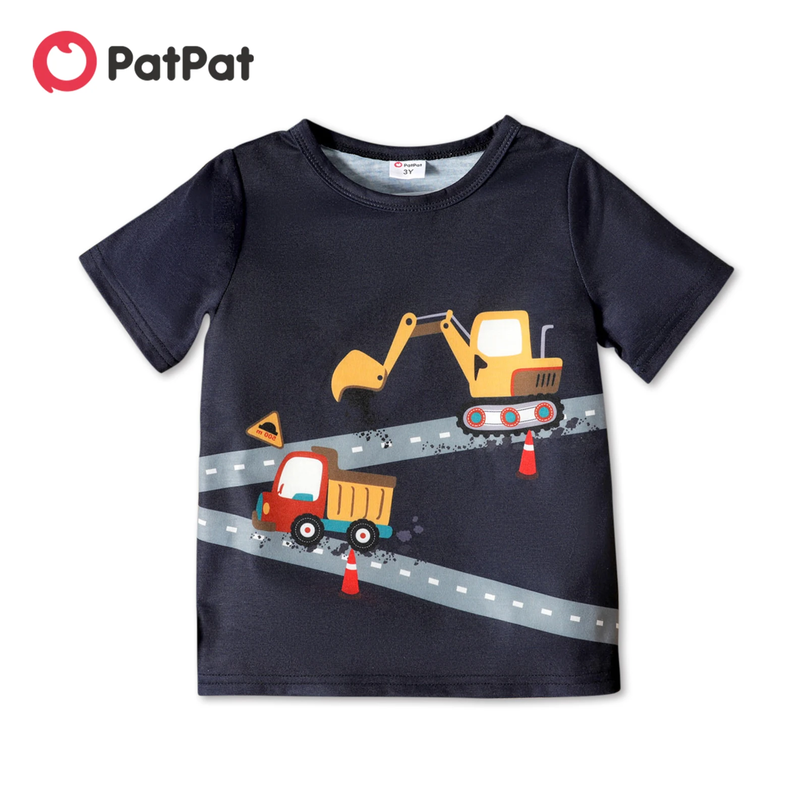 

PatPat Toddler Boy Short T-shirt Vehicle Print Short-sleeve Tee Dark Blue Toddler Boy T-shirt Top For Summer Kids Clothes