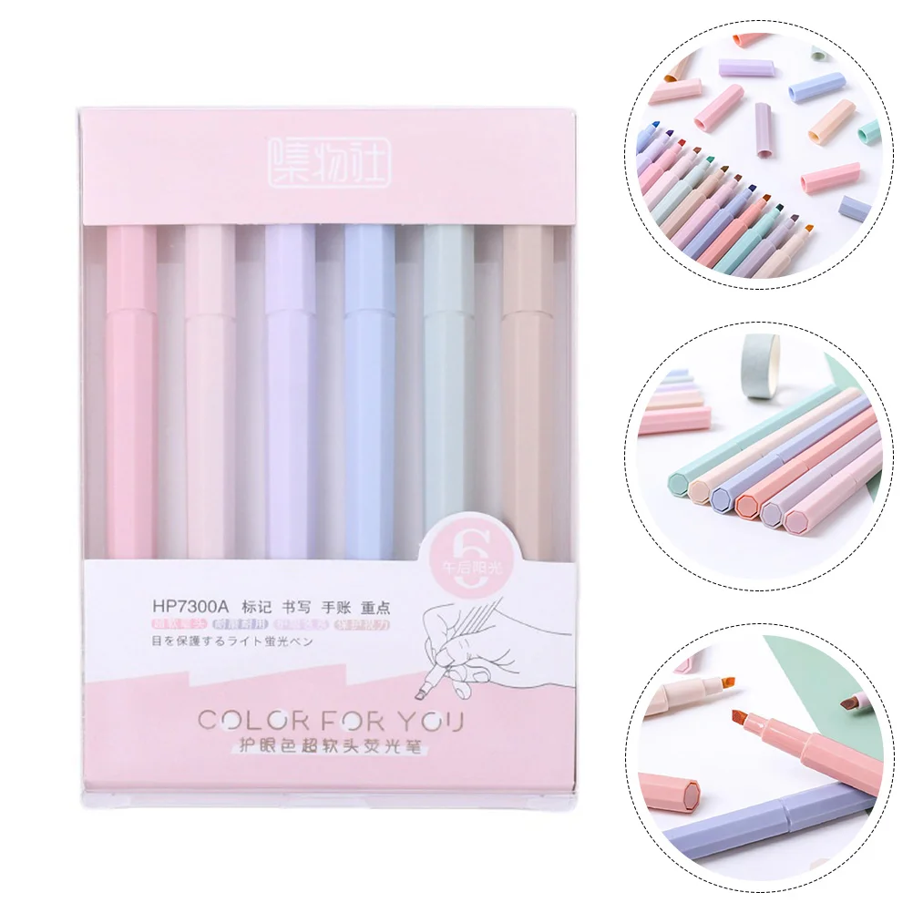 

6 Pcs Soft Tip Highlighter Highlighters Books Fluorescent Markers Set Liner Pen Fine Tip Markers Whiteboard Pens Fine Child