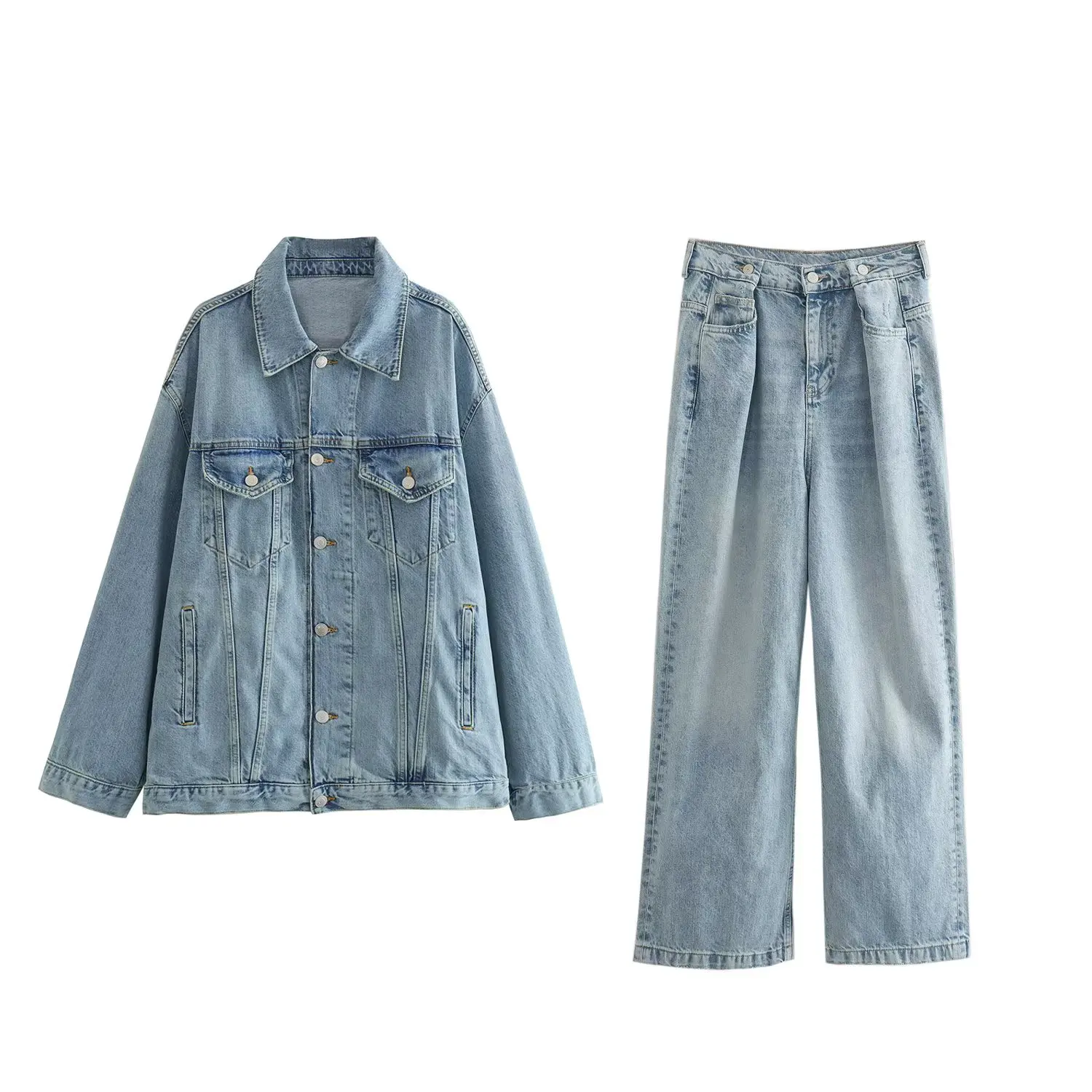 

Set Women 2 Pieces 2023 New Fashion Loose Jacket Coat Vintage Loose Mid-waist Jeans Female Outerwear Chic Overshirt