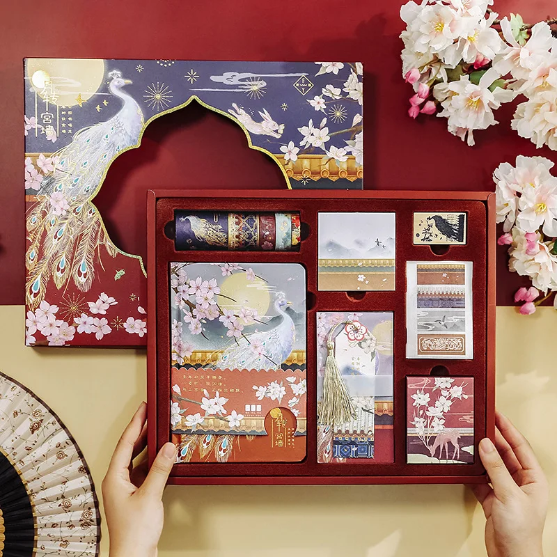 

Блокнот в китайском стиле, подарочный набор, дневник с цветными внутренними страницами, ежедневник, Еженедельный планировщик, книга, подарк...