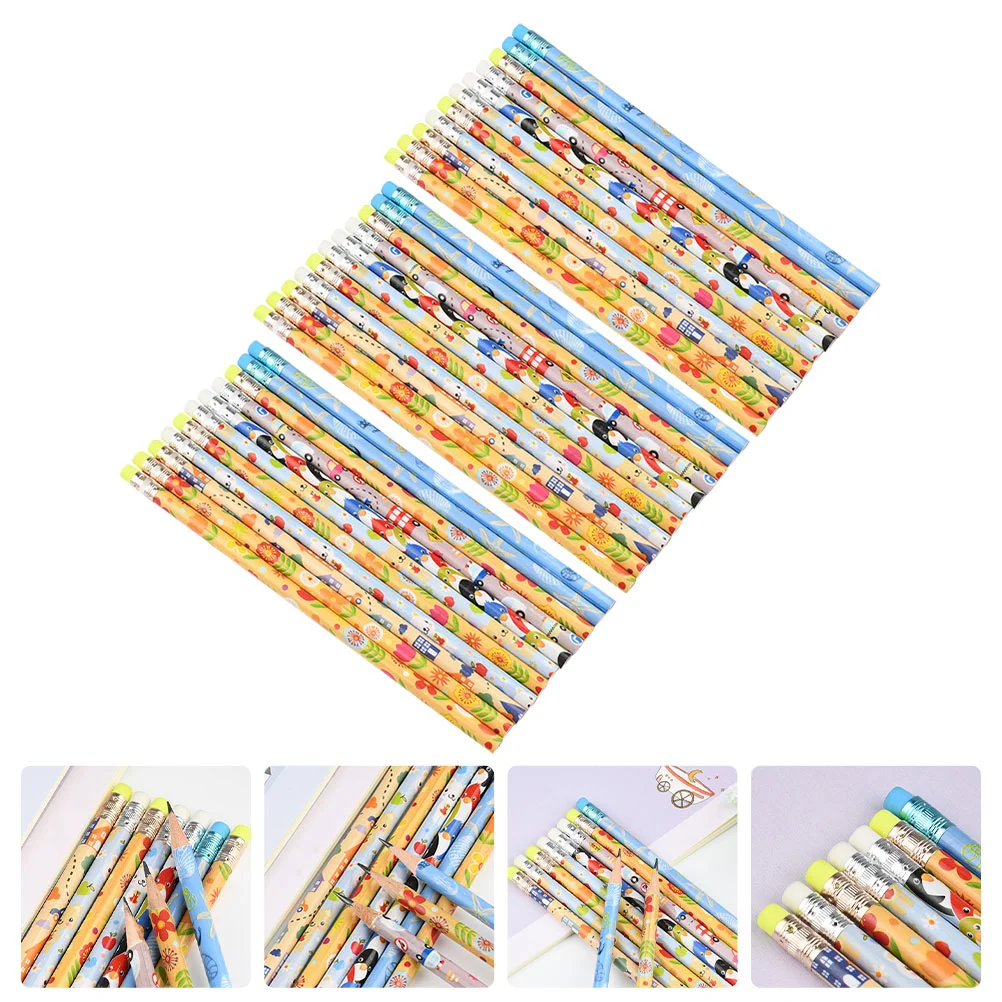 

Pencil Writing Kids School Wooden Studentcartoon Drawing Eraser Wood Erasers Colorful Animal Colored Graphiteartist Stationery