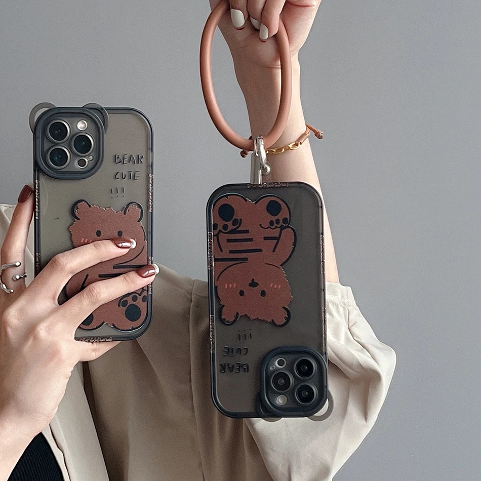

Прозрачный чехол для iPhone 13 с буквами, цветами, медведем, браслетом, телефонный чехол для iPhone 12 11 Pro Max X XR XS Max, прозрачный черный чехол из ТПУ