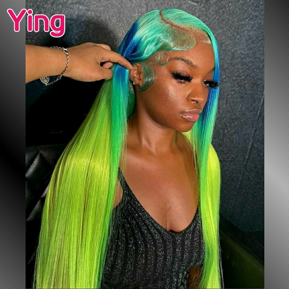 Женский парик из натуральных волос Ying 12A Omber прямых человеческих зеленого и