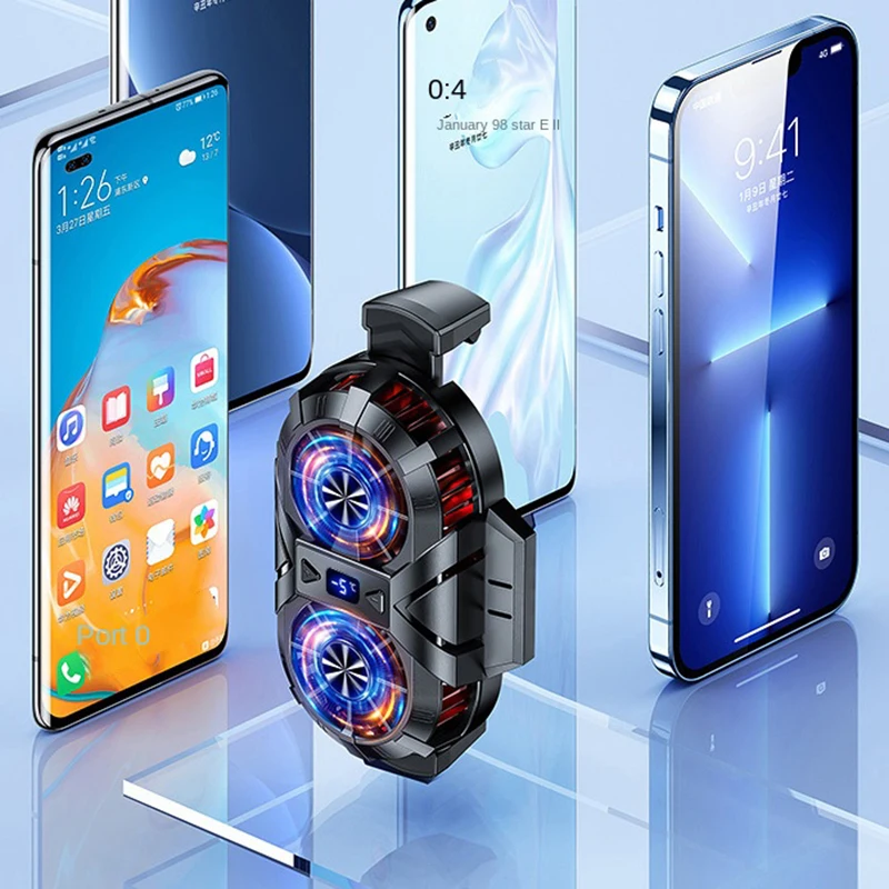 Ceny 2 Fan Backpack Mobile Phone Cooler Three-speed Cell Cooler Charger Portable Gaming Radiator For Android Iphone 8 X 11 12 13 2022