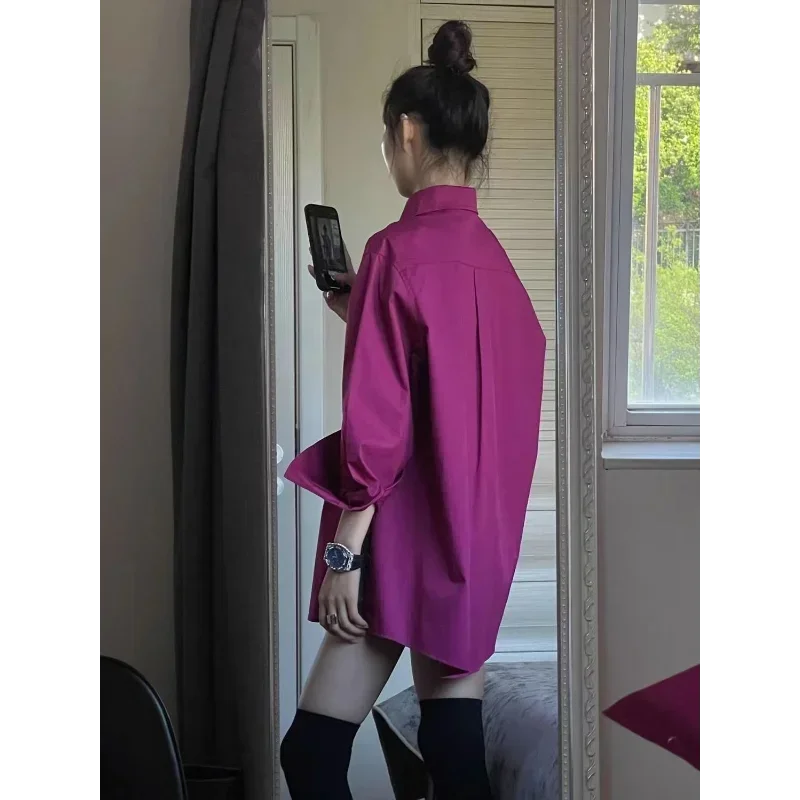 Весенне-осенняя модная женская блузка 2023 рубашки с розовым разрезом по бокам