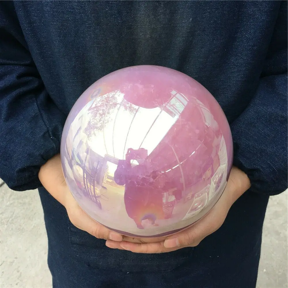 

NATURAL ELECTROPLATED PINK ROSE CRYSTAL BALL DECORATIVE HEALING