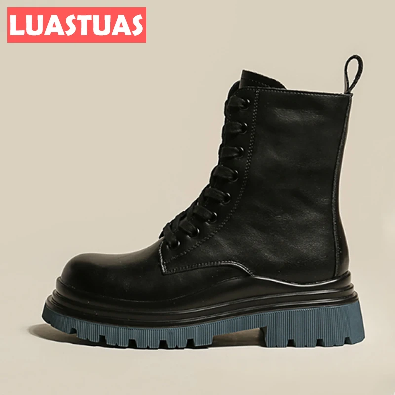 

Новые поступления, женские полусапожки LuasTuas на толстой подошве, женские короткие сапоги на молнии, модная крутая повседневная обувь, женска...