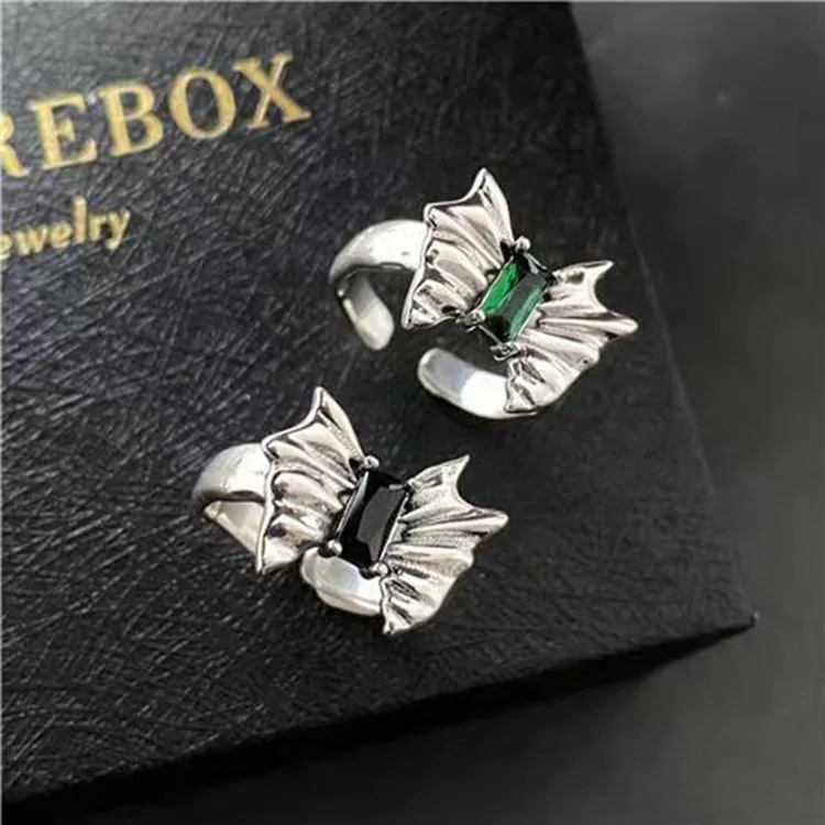 

Fashion Metal Y2K Rings Inlay Green/Black Zircon Bowknot Ring Open Adjustable Party Rings for Women Fine Jewelry Gifts