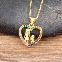 nidin mom daughter family necklace heart colorful zircon chain children kid pendant choker party jewelry women mothers day gift