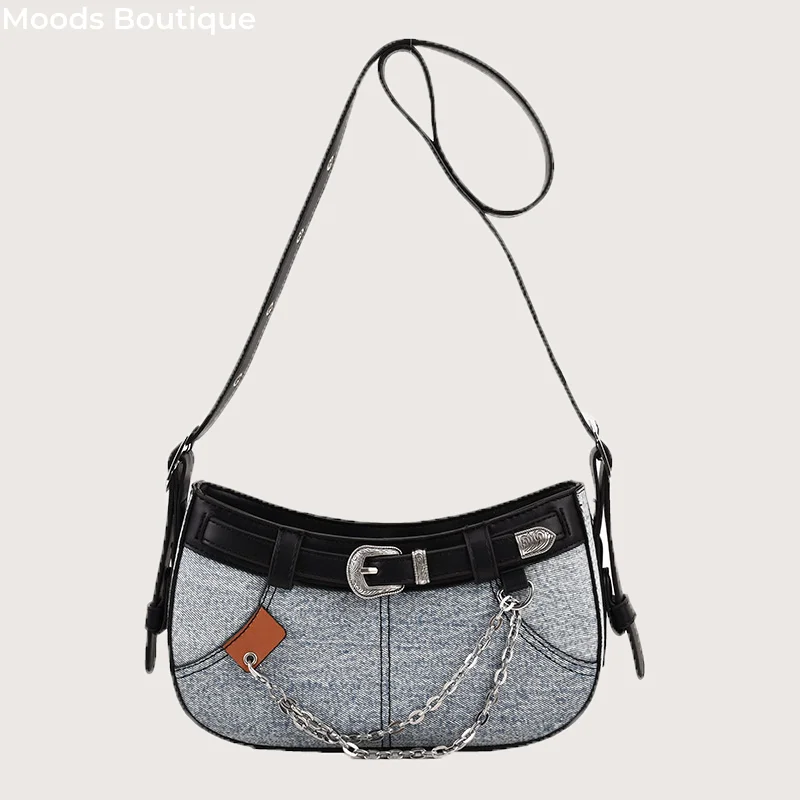 

MOODS Luxury Brand Half Moon Shoulder Crossbody Bags For Women New Designer Purses And Handbags Denim Jeans Modeling Armpit Bag