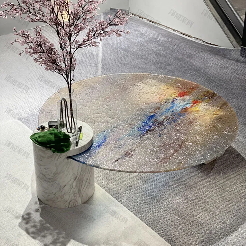 

Modern Style Coffee Tables Round Glass Marble Luxury Side Table Living Room Decoration Petite Table Basse Room Furniture