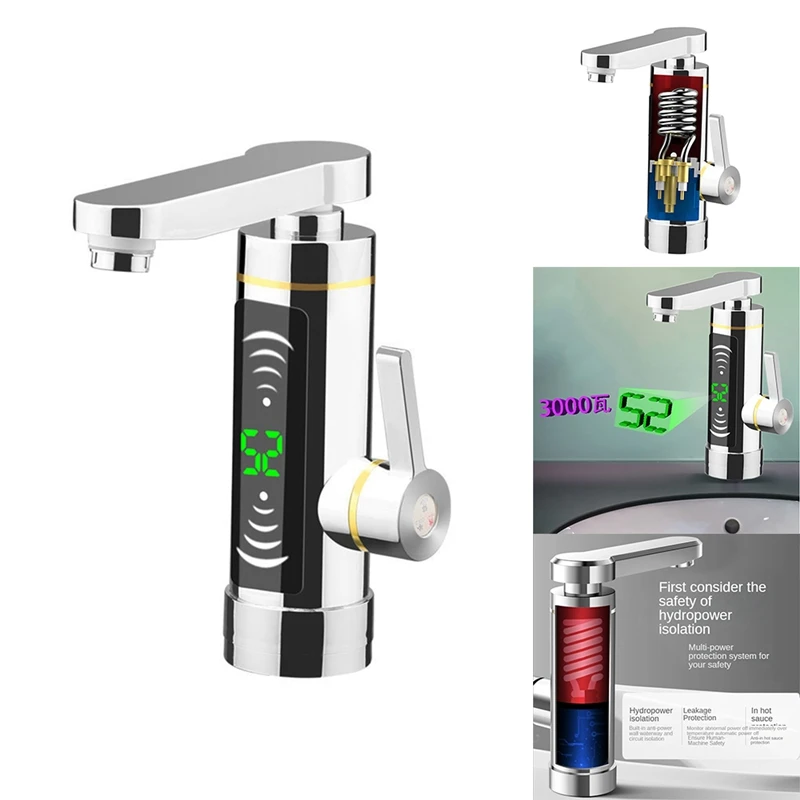 

Нагреватель для горячей воды, кран с быстрым нагревом, смеситель для воды, мгновенный безрезервуарный 3000 Вт со светодиодным цифровым диспле...