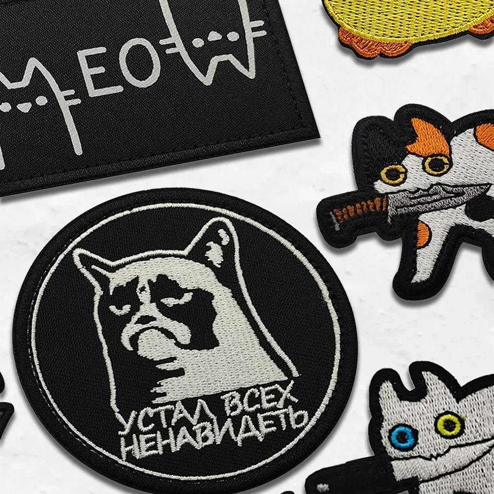 Нашивки с вышивкой Кошка ножом забавная мультяшная боевая повязка на руку