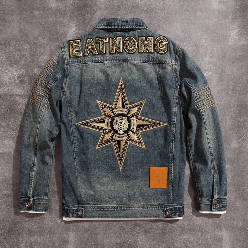 Высококлассная Мужская джинсовая куртка персонализированная модная свободная с