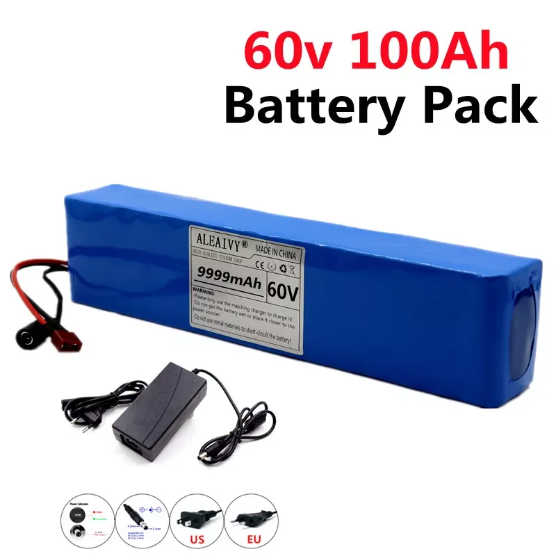 

18650 Lithium Ion Battery Pack 60V 100Ah for E-Bike Battery Electric Wheelchair Battery E Motorcycle Battery + 67.2V 2A Charger