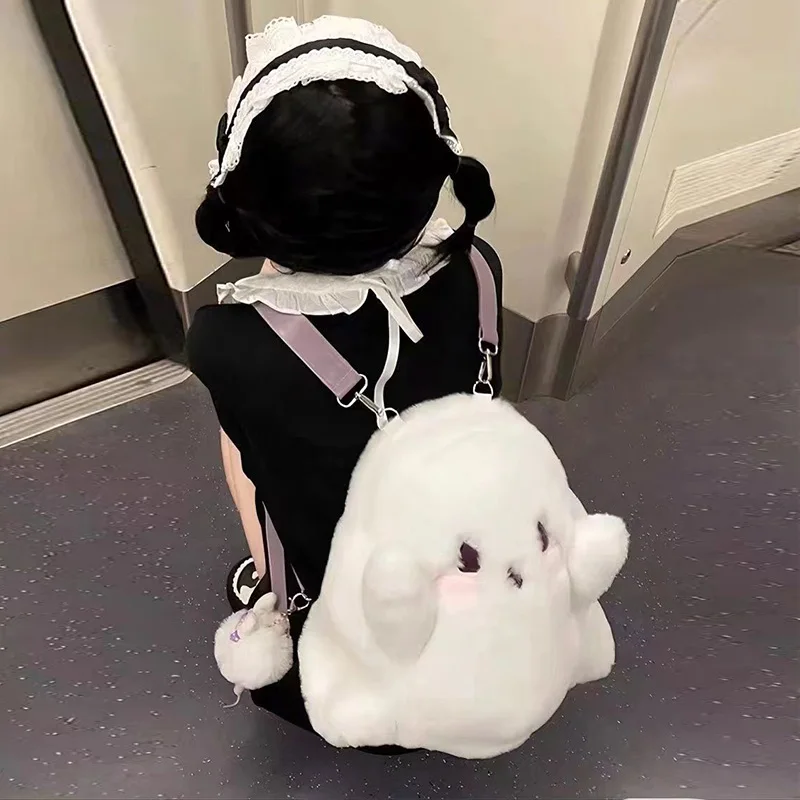 

Cartoon Backpack Doll Plush Bag Cute Girls Shoulder Bags White Fluffy Light Bags For Women Fashion 2024 Ghost Design Kawaii Bag