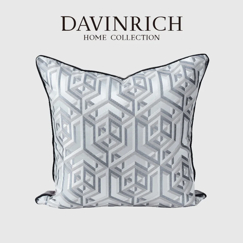 

DAVINRICH Modern Blue Gray Cushion Cover Imagine Space 3D Geometry Jacquard Throw Pillow Case 50x50cm For Living Room Sofa Couch