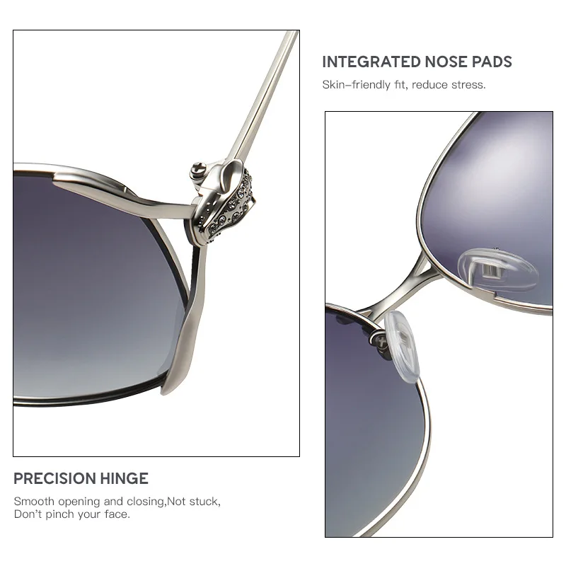 Женские антибликовые поляризованные солнцезащитные очки в металлической оправе