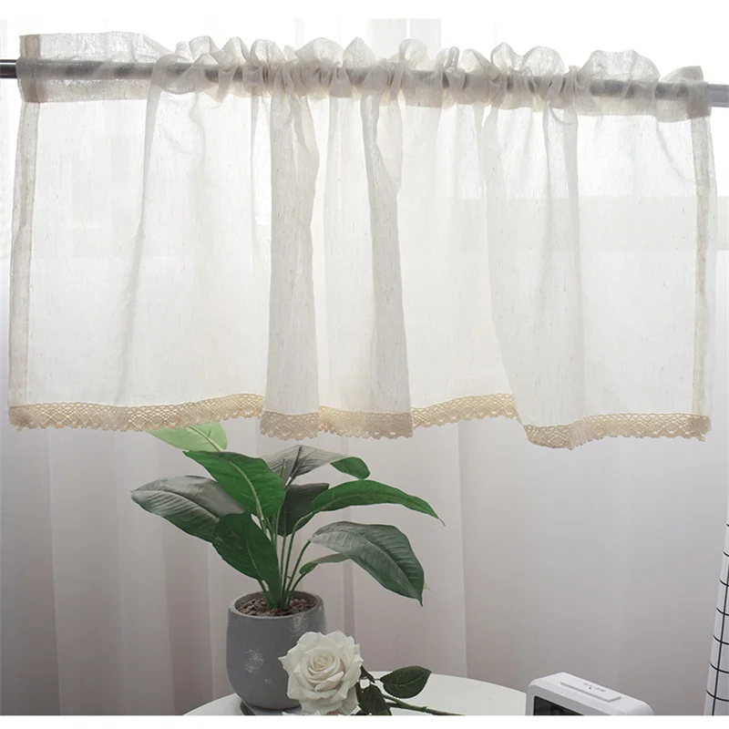 

Contemporary contracted day fastens small curtain short curtain valance beige cotton linen translucent kitchen dining-room