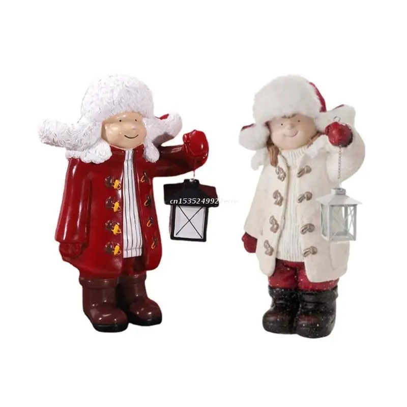 

Kid Lantern Figurine Resin Statue Cute Figurine Decorative Crafts Supplies for Christmas Holiday New Year Party Decor