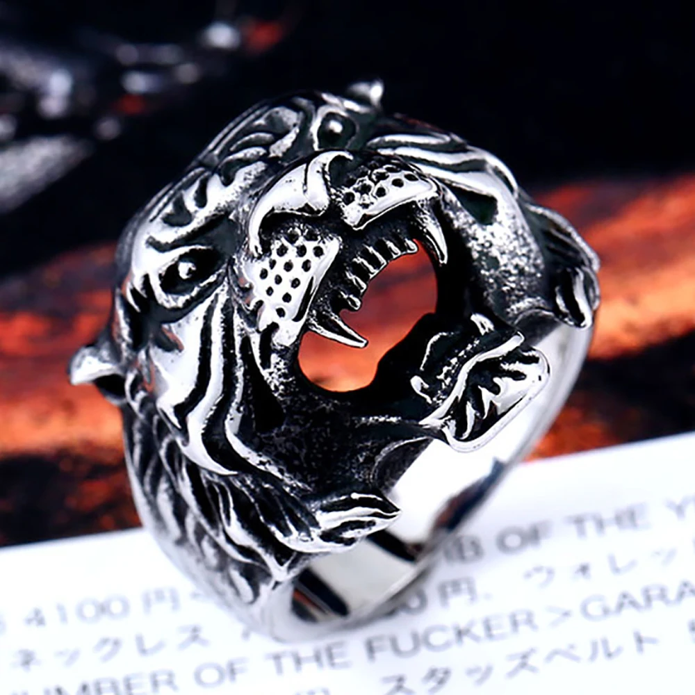 Кольцо мужское из нержавеющей стали в стиле панк с тигром