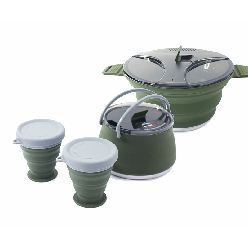 3 Options Eco Silicone Folding Boiling Pot SS304 Collapsible Kettle Portable Drinkware Bowl Home Outdoor Camping Cookware Set