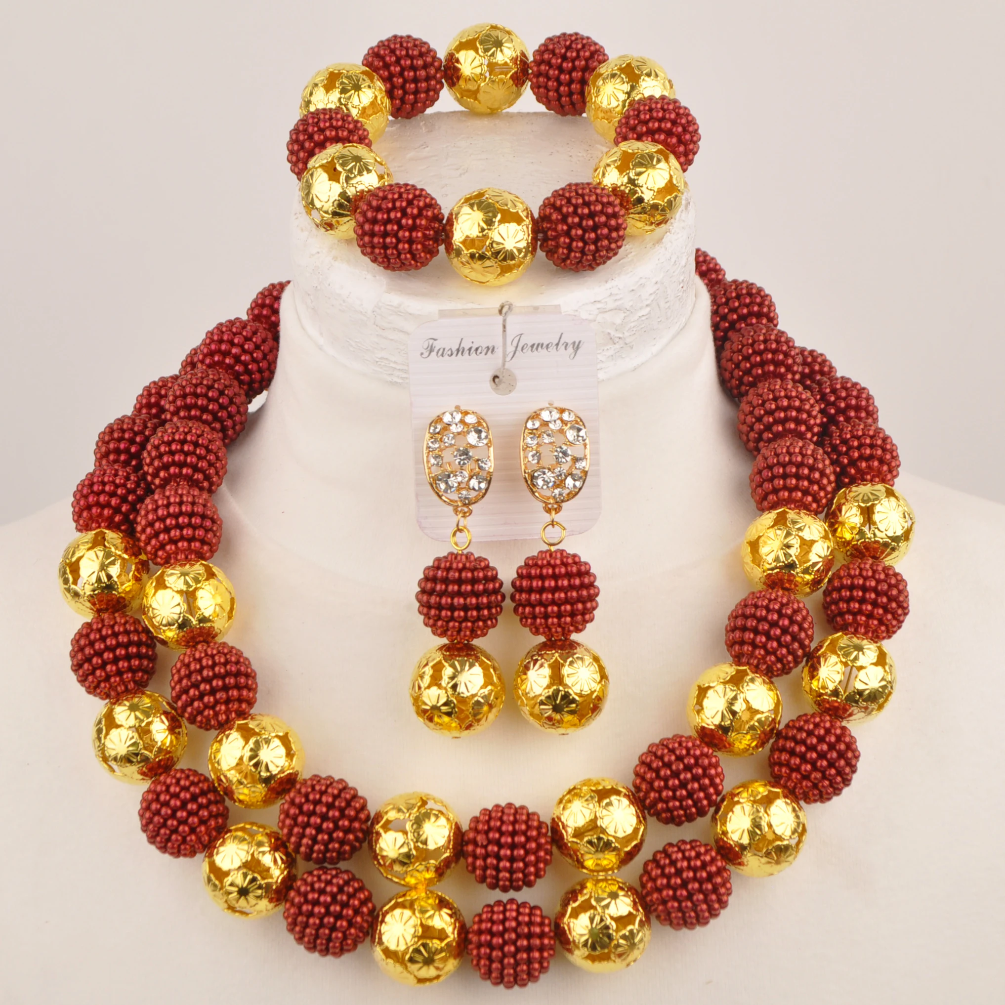 Laanc винно-красное ожерелье ювелирные изделия нигерийская Свадебная африканская