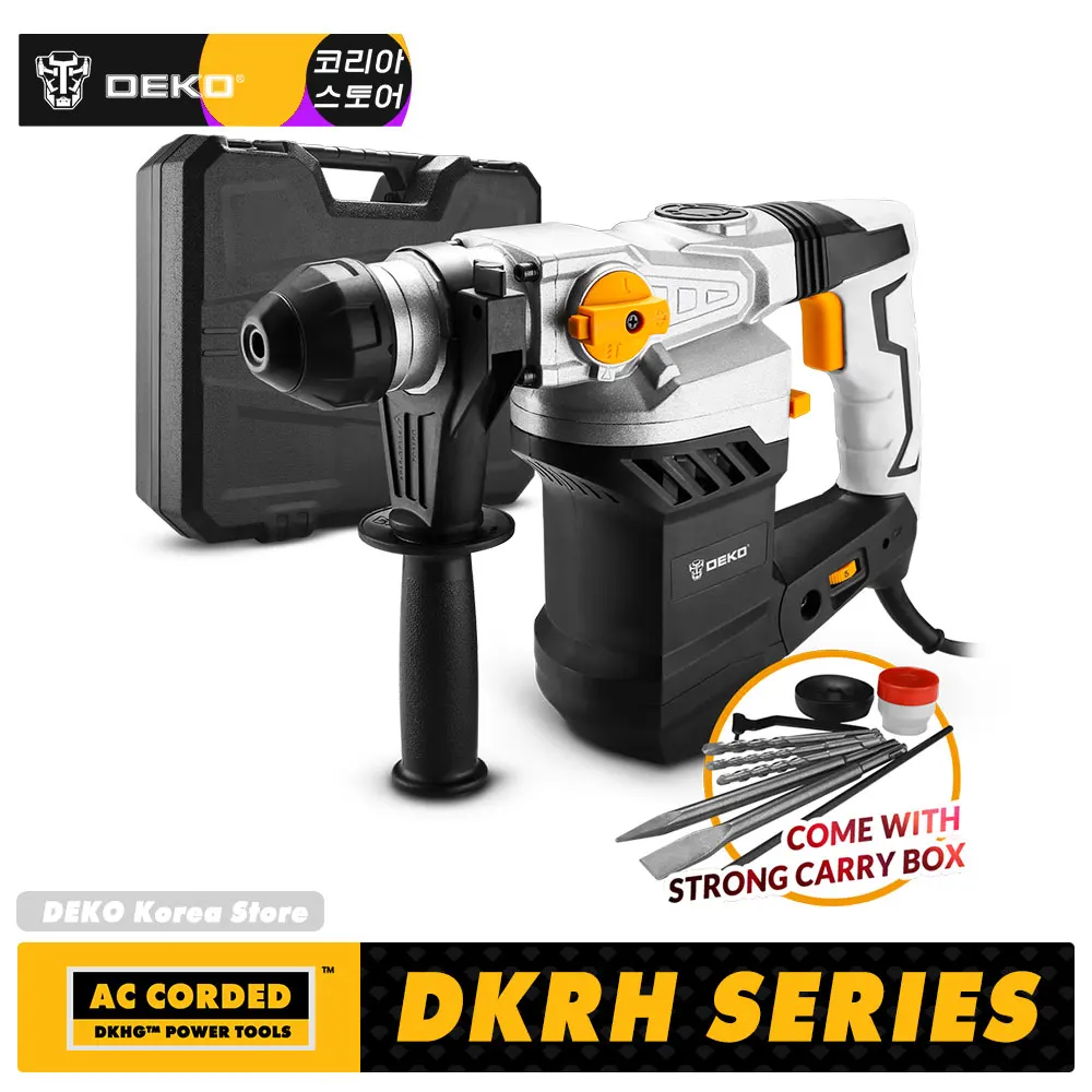 DEKO DKRH SERIES 220V LECTRIC DEMOLITION HAMMER WITH ACCESSORIES&BMC MULTIFUNCTIONAL ROTARY HAMMER PERFORATOR  IMPACT DRILL