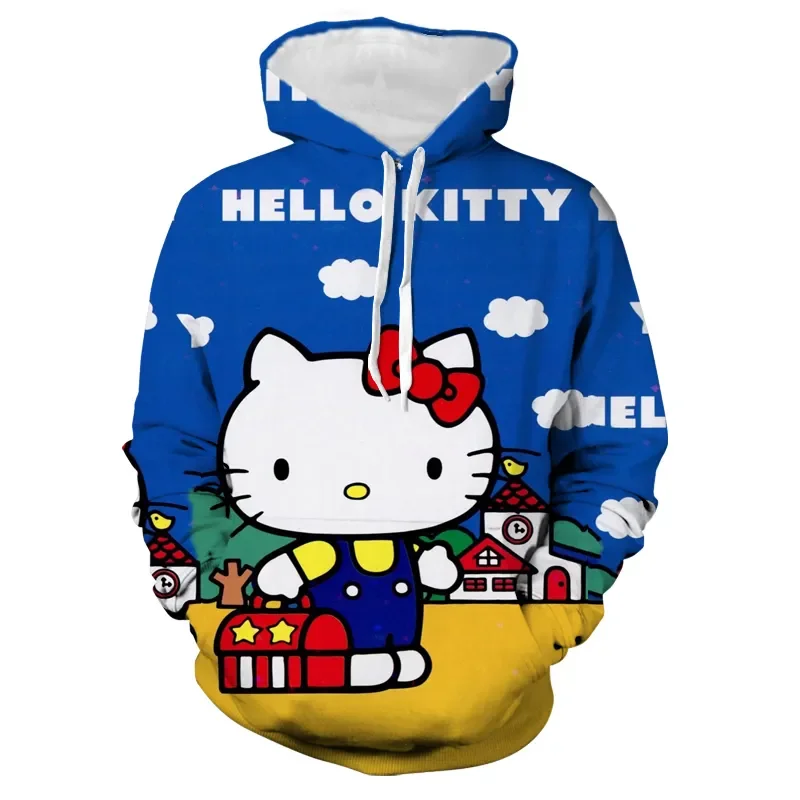 

HelloKitty Hoodie Spring Hot Women's Small Long Sleeve Cute Cat Sweatshirt Couple's Women's Casual Cat Print Pocket Thin Parent-