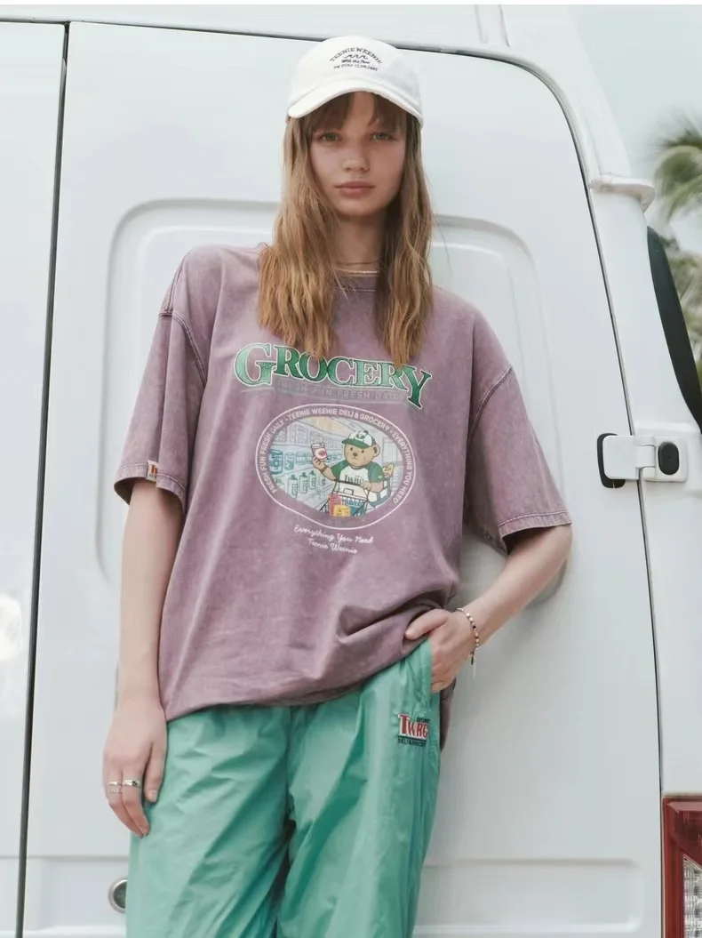 

Purple Color Women Tees Summer Short Sleeves Cartoon Print Lady T-Shirt Tops