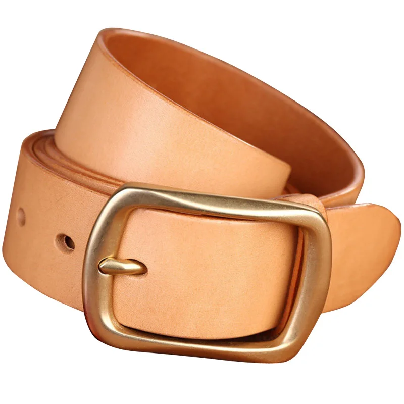 Genuine Leather Men Causal 4.0cm Wide Belt  Copper Buckle Belts High Quality