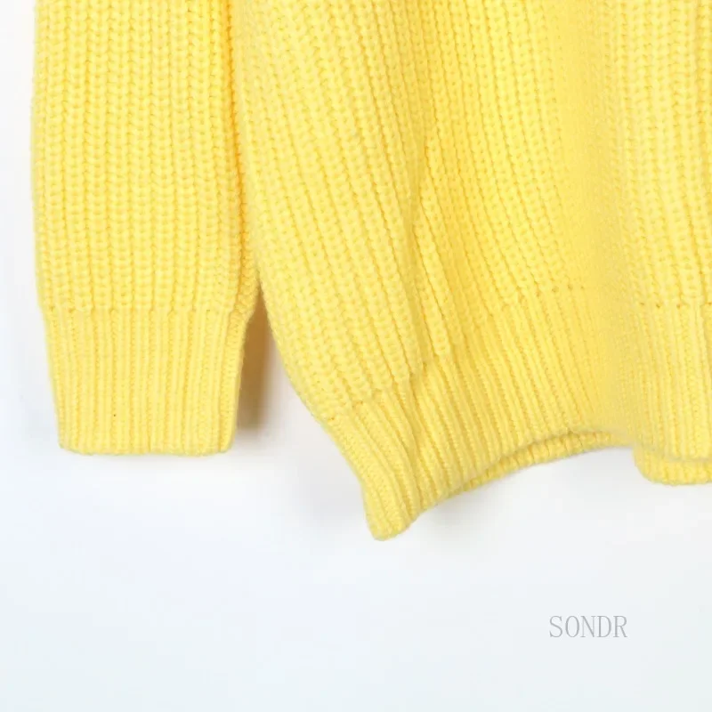 Женский свитер оверсайз 2024 пуловер Lazy Oaf желтый вышитый корейский модный вязаный