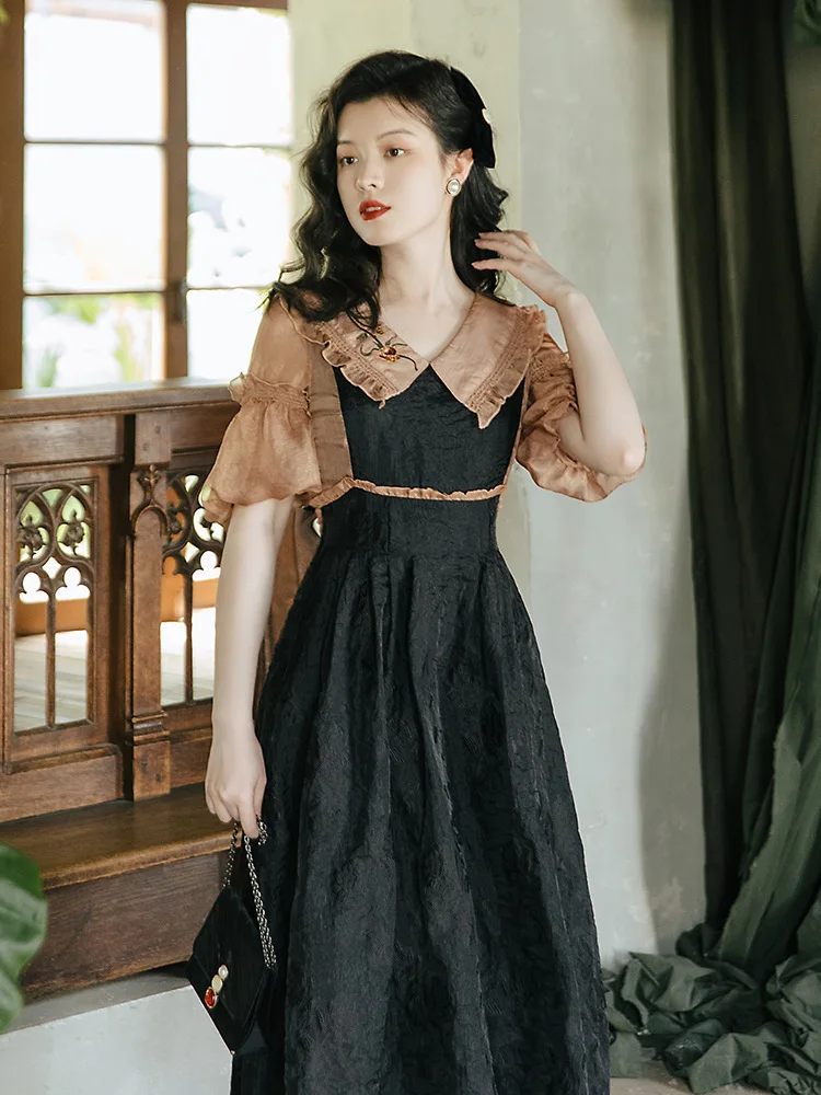 

2022 Summer Dresses Short Sleeve Peter Pan Collar Sweet Vestidos For Women