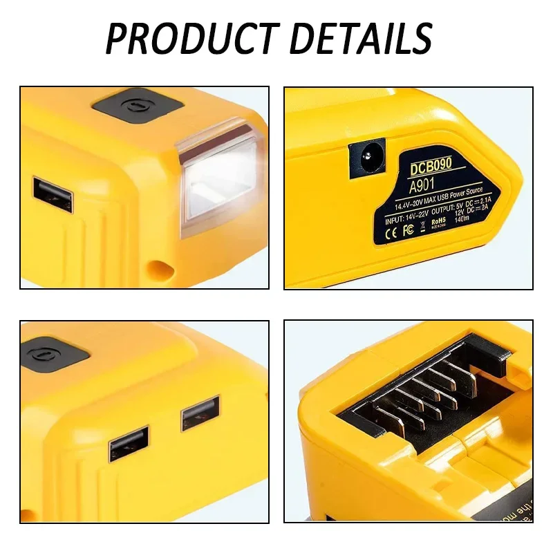 Портативный адаптер для аккумулятора Dewalt 18 в/20 в с выходным портом USB Type-C
