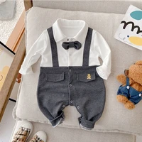 baby boys first communion clothes toddler shower clothing with bowtie spring autumn long sleeve birthday party jumpsuit fy07191