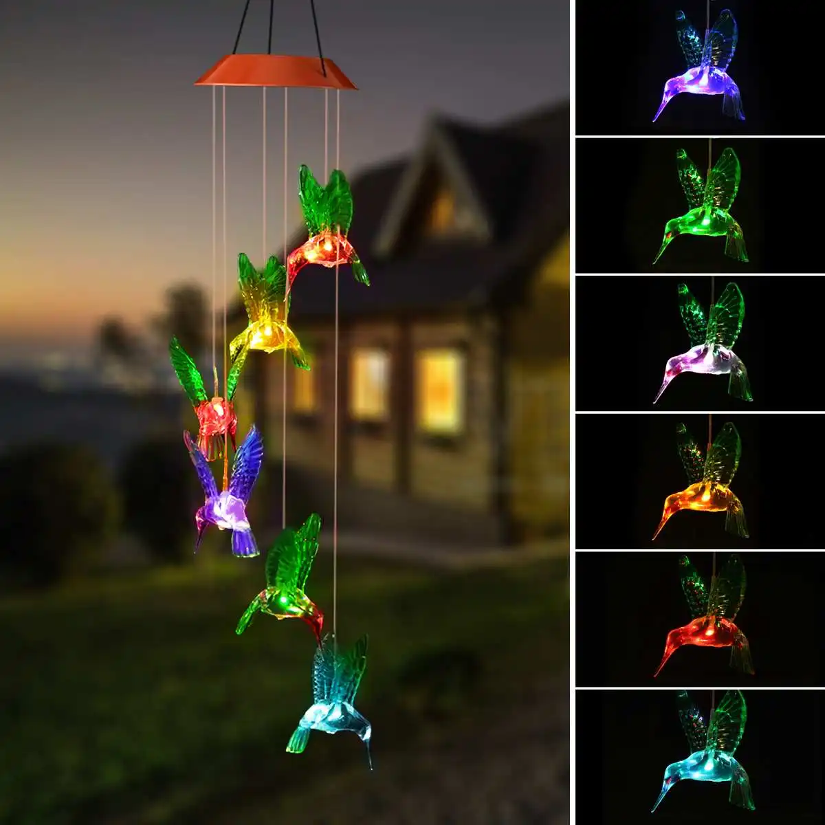 Solar Hummingbird Wind Chime Color Changing LED Power Light Decorative Mobile Hanging Personalized Home Patio Garden Decro