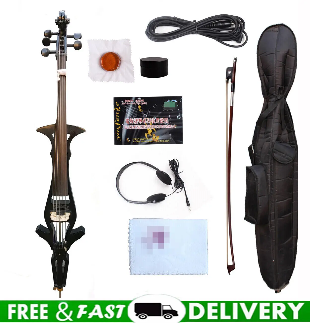 

Полноразмерные профессиональные электрические виолончели Yinfente, 5 струн, 4/4, черные виолончели с сумкой, бантом, полный набор аксессуаров