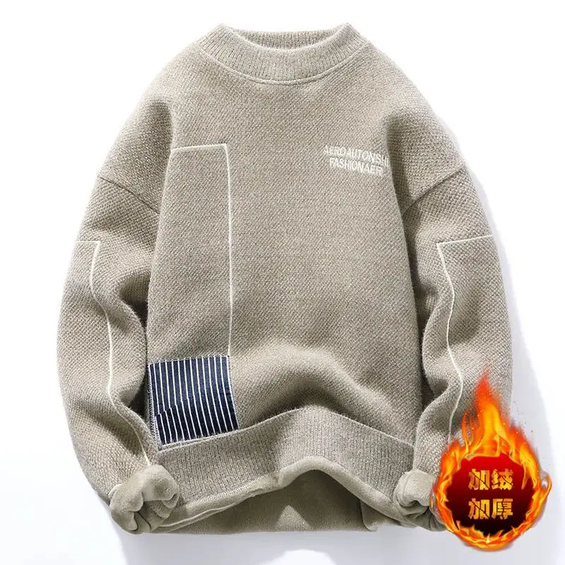 

2022 мужской теплый свитер из синели, флисовые вязаные пуловеры, мужские повседневные свитеры в полоску с принтом, Мужская Осенняя трикотажная одежда