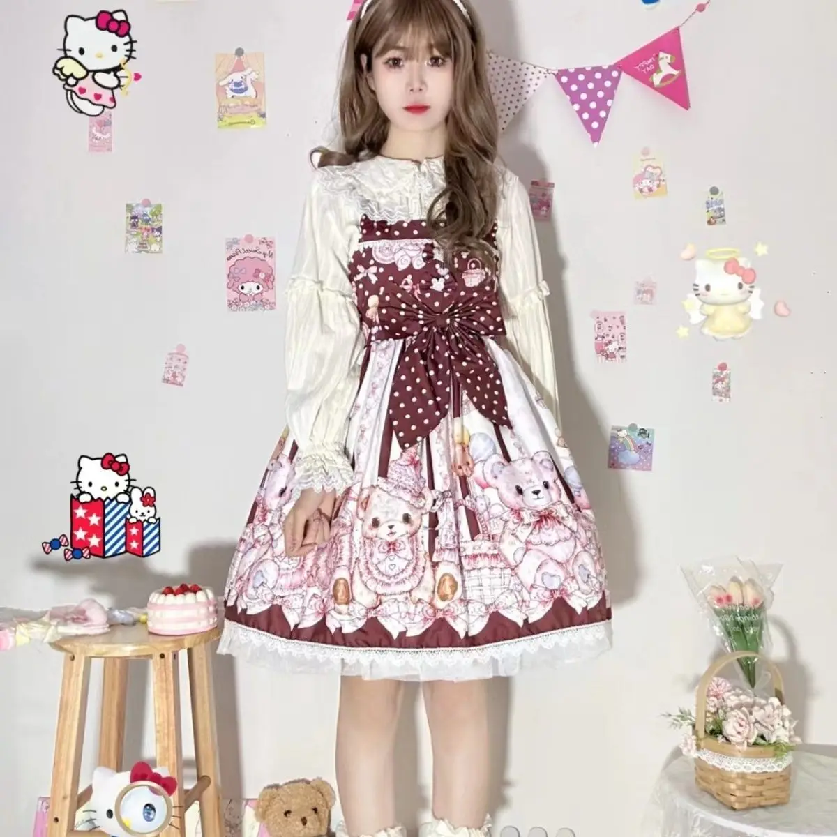 Милое платье принцессы в стиле &quotЛолита&quot женское милое на бретельках с принтом